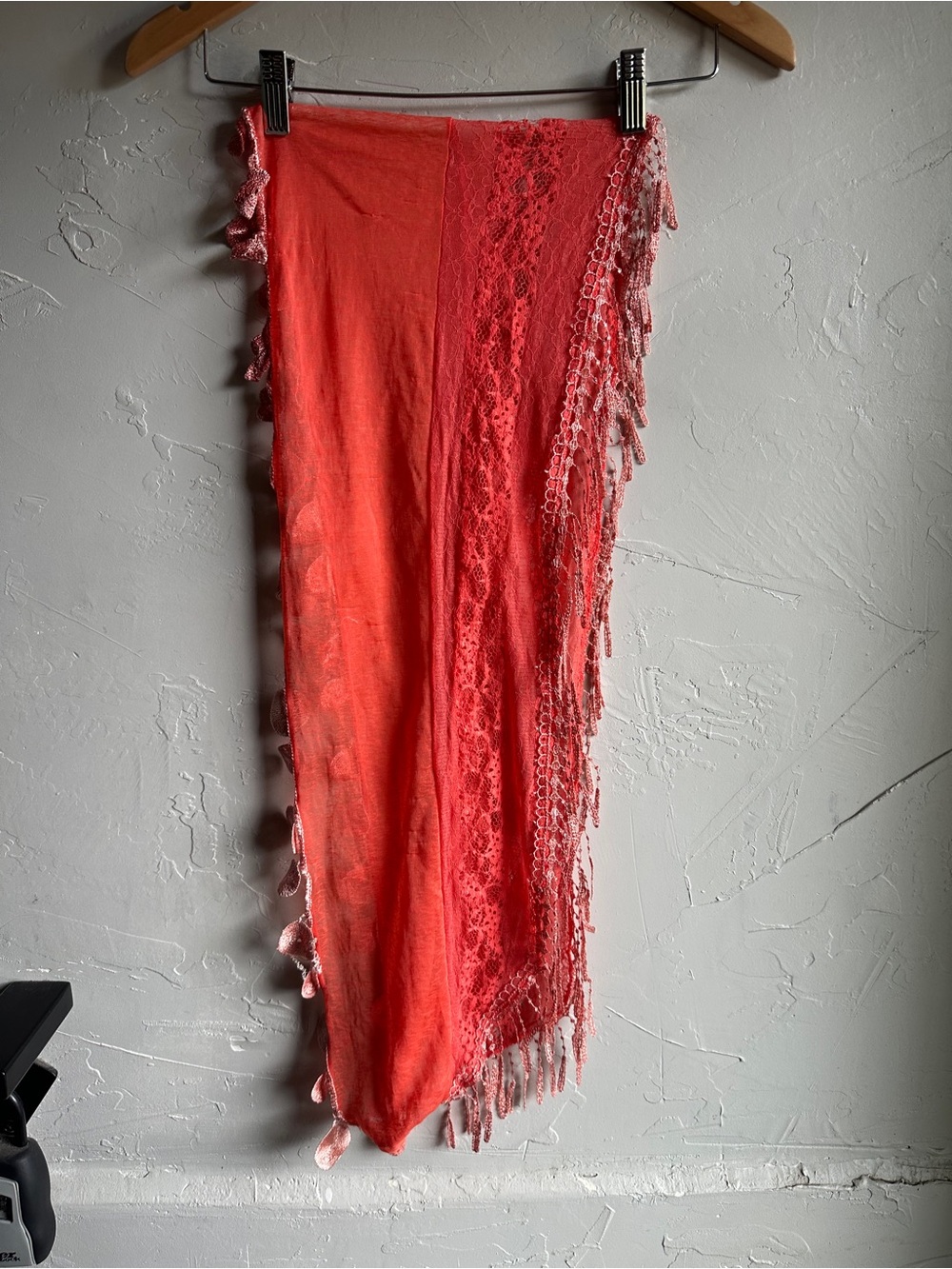 Coral Lace Fringe Scarf Romantic Coquette Boho Festival Wrap